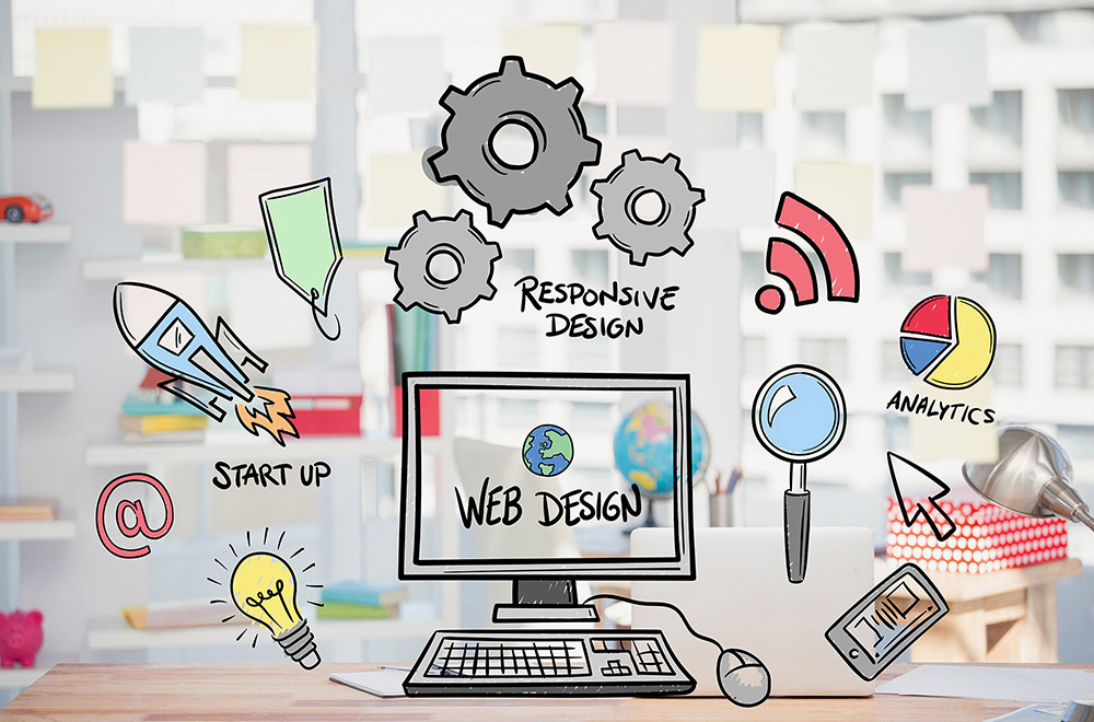digital composite of business graphics with office background
